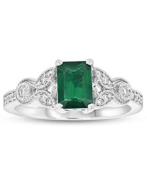 LEVARON 14K 0.15 Ct. Tw. Diamond & Emerald Cocktail Ring - Green