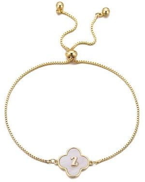 Adornia 14K Plated Mother-Of-Pearl Initial Clover Bolo Bracelet - Metallic