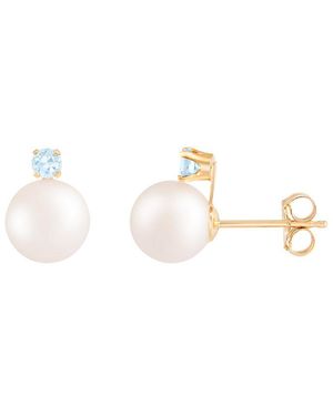 Masako Pearls 14k 0.10 Ct. Tw. Aquamarine & 7-8mm Akoya Pearl Earrings - White