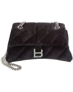 Balenciaga Crush Chain Small Velour Crossbody - Black