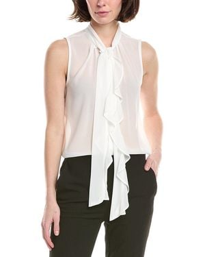 Tahari Petite Pearl Chiffon Blouse - White