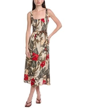 Maison Tara Printed Linen-Blend Sleeveless Midi Dress - White