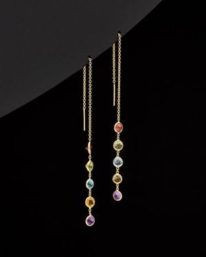 Italian Gold 14K Gemstone 5-Threader Earrings - Black