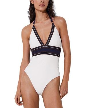 Reiss Giana Colour Block Halter Neck Swimsuit - White