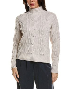 Hannah Rose Merino Wool Cable Mock Neck Sweater - Gray