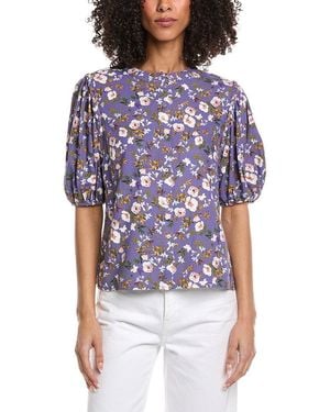Nicole Miller Linen-Blend Blouse - Blue