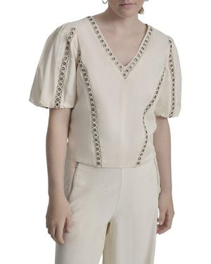 DKNY V-Neck Bubble Sleeve Top - Grey
