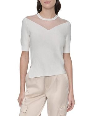 DKNY Sheer Neck Top - White