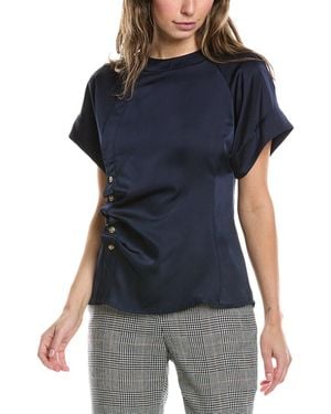 Gracia Ruched Front Button Blouse - Blue
