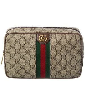Gucci Gg Savoy Medium Gg Supreme Canvas & Leather Toiletry Case - Gray
