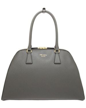 Prada Large Saffiano Leather Top Handle Satchel - Gray