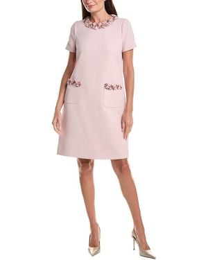 Teri Jon Crepe Lazer Cut Flower Trim A-Line Cap Sleeve Dress - Pink