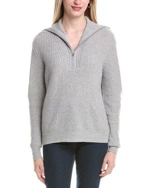 Autumn Cashmere Shaker 1/2-Zip Mock Neck Cashmere Jumper - Grey