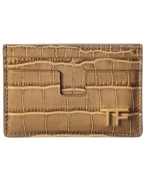 Tom Ford T Plaque Croc-Embossed Leather Card Case - Natural