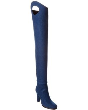 Burberry Wader Porthole Detail Topstitched Denim Boot - Blue