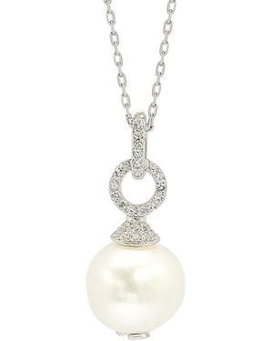 Suzy Levian Silver 0.37 Ct. Tw. Sapphire & 10mm Pearl Necklace - White