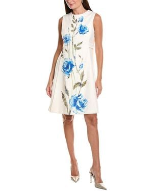 Teri Jon Crepe Digital Flower Print Apron Dress - Blue