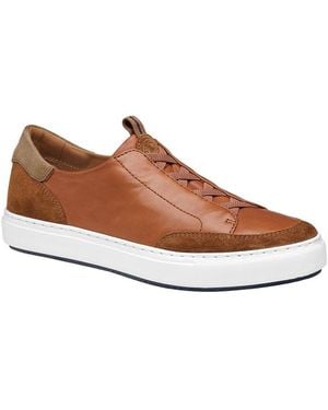 Johnston & Murphy Anson Stretch Lace To Toe Leather Trainer - Brown