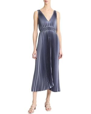 Vince Hand Smocked Pleated Sleeveless Dress - Blue