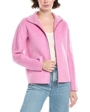 Forte Knit Detail Short Zip Mock Wool & Cashmere-Blend Jacket - Pink