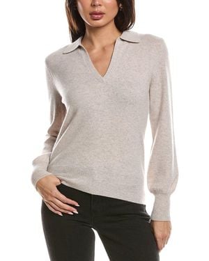 Forte Split Neck 100% Cashmere Polo Jumper - White