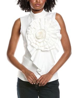 Gracia Ruffle Flower Detail Tank - White