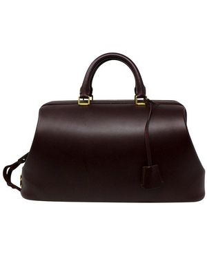 Celine Burgundy Smooth Calfskin Leather Doctor Bag (Authentic Pre-Owned) - Brown