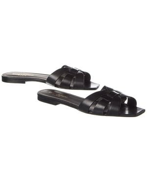 Saint Laurent Smooth Leather Tribute Sandals - Black