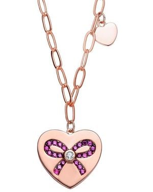 Rachel Glauber 18k Rose Gold Plated Cz Love Necklace - Pink