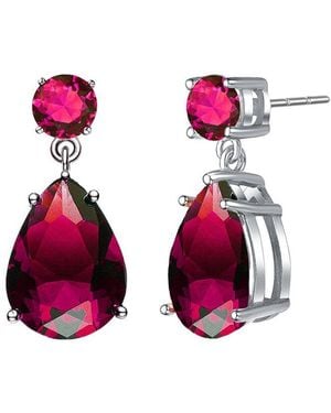 Rachel Glauber Silver Cz Drop Earrings - Pink