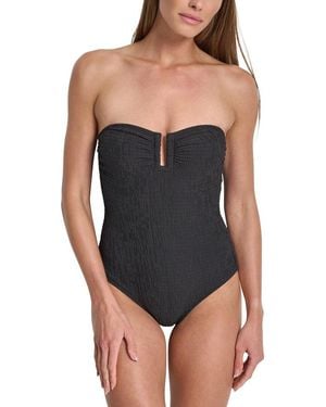 DKNY Shirred Bandeau Swimsuit - Black