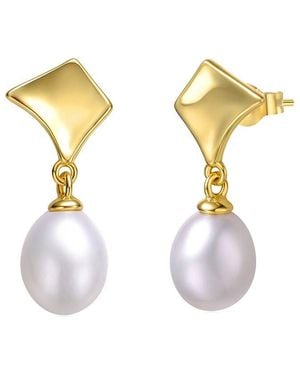 Genevive Jewelry 14k Over Silver 7.5mm Pearl Dangle Earrings - Metallic