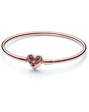PANDORA Moments 14k Rose Gold Plated Cz Heart & Butterfly Bangle Bracelet - White