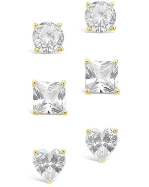 Sterling Forever 14k Over Silver Cz Set Of 3 Statement Studs - White