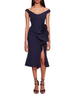 Marchesa Taffeta Trumpet Midi Dress - Blue