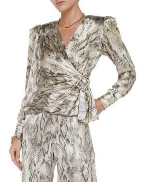 L'Agence Bensen Silk-Blend Wrap Buckle Blouse - Gray