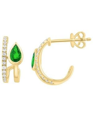 Effy Fine Jewelry 14K 0.57 Ct. Tw. Diamond & Emerald Earrings - Metallic