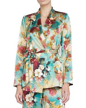 L'Agence Everly Wrap Shawl Silk Blazer - Green