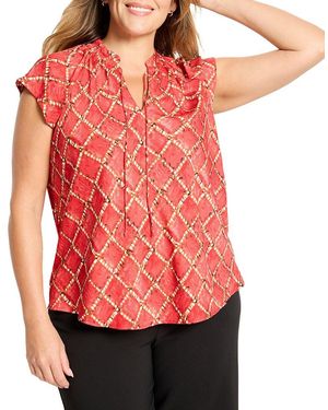 NIC+ZOE Plus Squiggle Check Cap Sleeve Top - Red