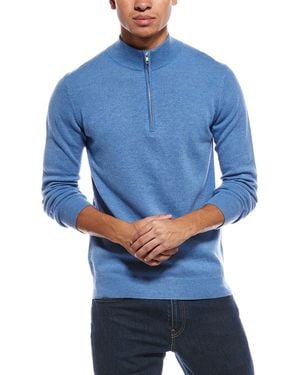 Brodie Cashmere Classic Wool & Cashmere-Blend 1/4-Zip Mock Jumper - Blue