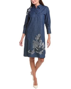 Teri Jon Denim Beaded Trim Tunic Dress - Blue