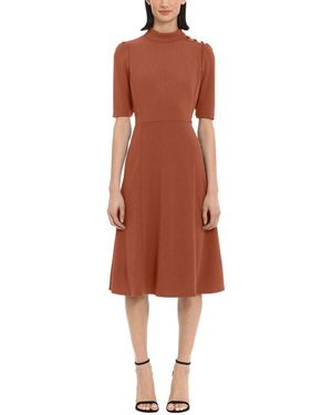 Donna Morgan Women's Bow Neck Pleated Dress – Geometric Print, Twill Fabric, Lined Midi Dress - View #8