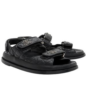 CHANEL Calfskin Dad Cc Sandal (Authentic Pre-Loved) - Black