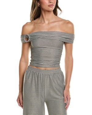 Surf Gypsy Lurex Rib Off-The-Shoulder Top - Gray
