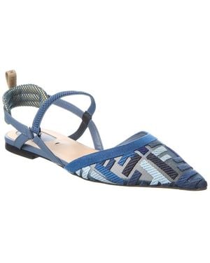 Fendi Colibri Lite Mesh & Leather Slingback Flat - Blue