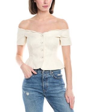 Saloni Linen & Silk-Blend Top - Blue