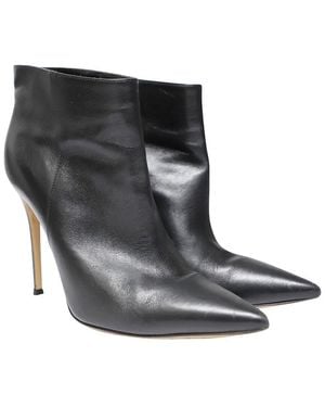 Gianvito Rossi Leather Zipper Bootie (Authentic Pre-Loved) - Black