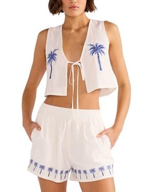 MINKPINK Isadora Embroidered Linen-Blend Top - White