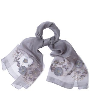 Saachi Floral Embroidered Scarf - Blue