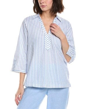Stella Parker Alice Linen-Blend Tunic Top - Blue
